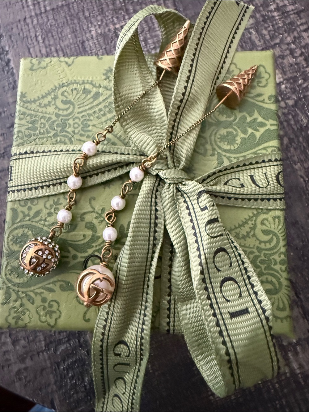 Gucci double G ice cream cone dangle drop earrings in aged gold metal